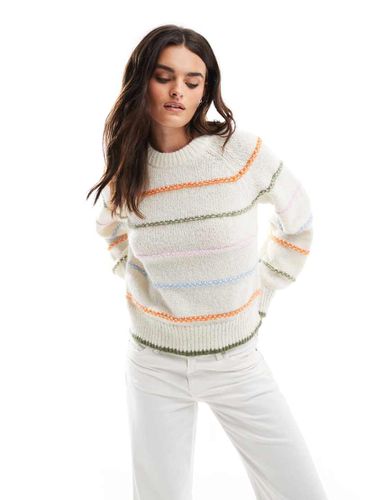 Maglione lavorato color crema con righe multicolore - Pieces - Modalova