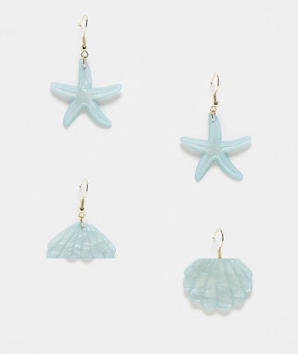 Confezione da 2 paia di orecchini con stella marina e conchiglie - Pieces - Modalova
