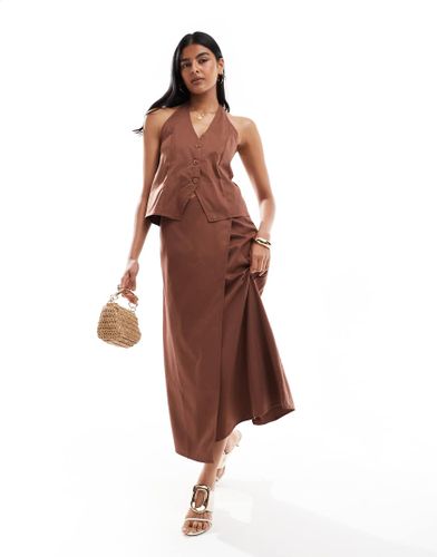 Jupe mi-longue asymétrique d'ensemble - chocolat - Pieces - Modalova