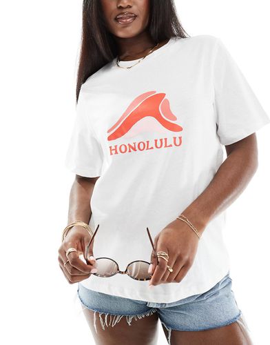 T-shirt bianca con stampa "Honolulu" sul davanti - Pieces - Modalova