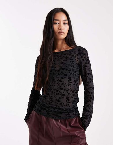 Top transparent à manches longues en velours dévoré - Pieces - Modalova