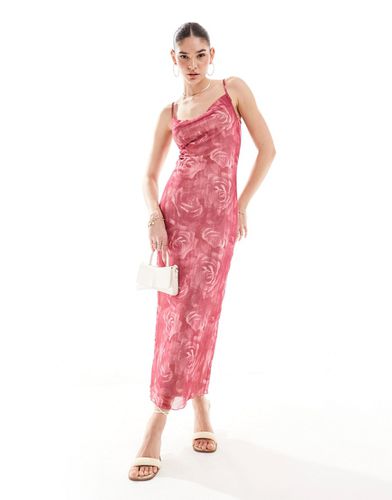 Vestito lungo con spalline sottili e scollo rotondo trasparente con stampa di rose - Pieces - Modalova
