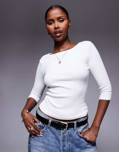 Elaia - Top en coton mélangé avec manches trois-quarts et encolure bateau - cassé - Princess Polly - Modalova