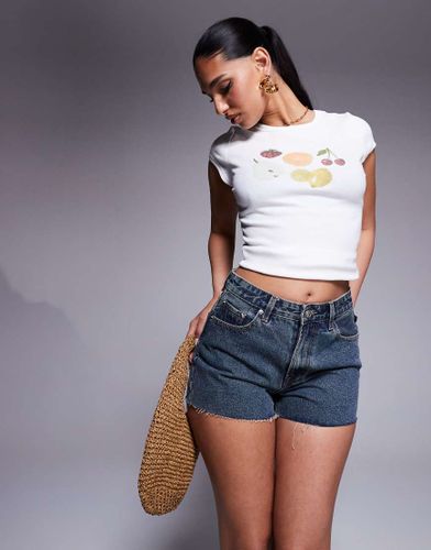 Short en jean à taille mi-haute - délavé - Princess Polly - Modalova