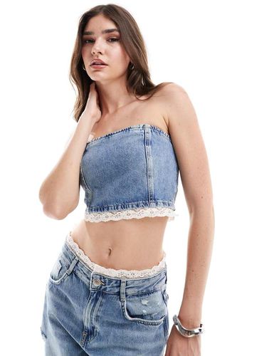 Corsetto in denim medio con bordi in pizzo in coordinato - Pull & Bear - Modalova