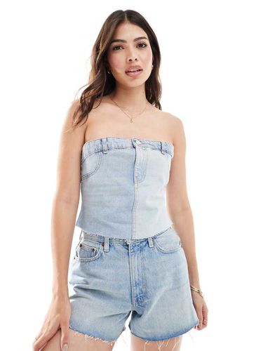 Corsetto in denim slavato con fascia in vita a contrasto - Pull & Bear - Modalova