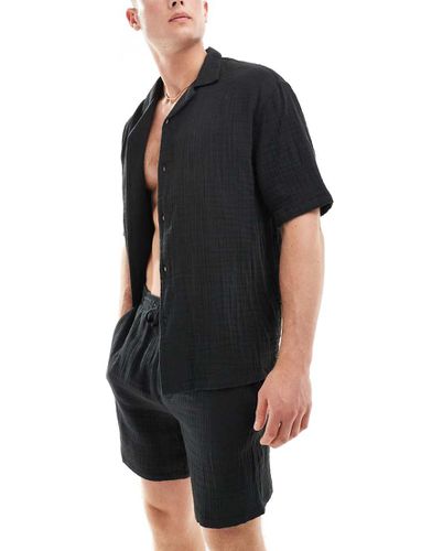 Camicia testurizzata nera in coordinato - Pull & Bear - Modalova