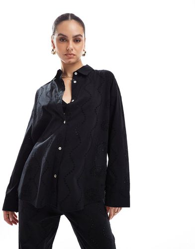 Camicia oversize in pizzo nera in coordinato - Pull & Bear - Modalova