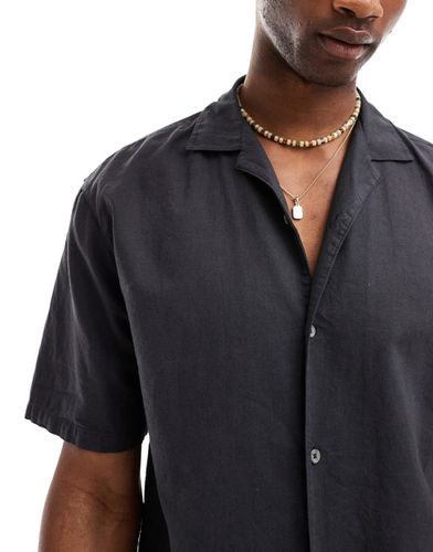 Mix and Match - Camicia effetto lino nera con rever - Pull & Bear - Modalova
