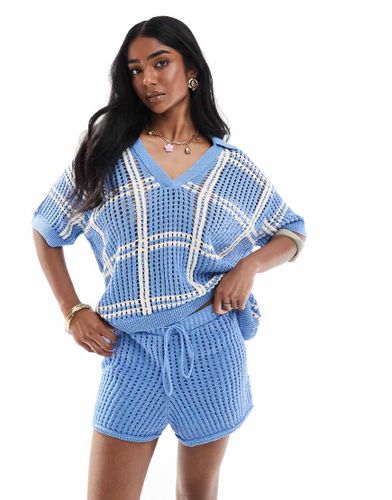 Polo d'ensemble à carreaux en maille crochetée - Pull & bear - Modalova