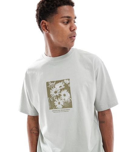 T-shirt salvia con stampa a fiori - Pull & Bear - Modalova