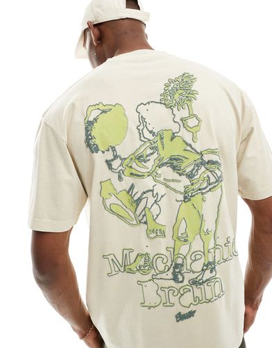 T-shirt beige con stampa "Mechanic Brain" - Pull & Bear - Modalova