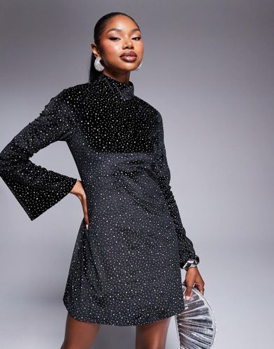 London - Robe courte à strass et col montant en velours - Rare - Modalova