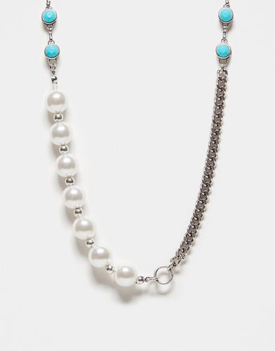 Collana unisex argentata con perline e perle - Reclaimed Vintage - Modalova