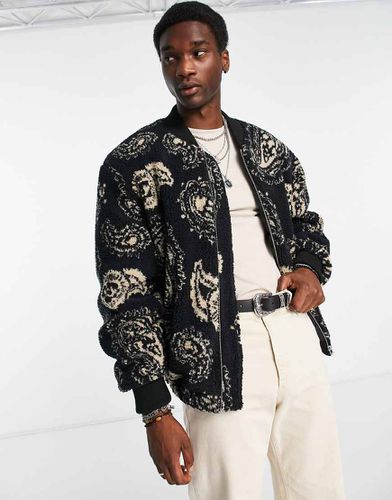 Giacca bomber in pile borg jacquard - Reclaimed Vintage - Modalova