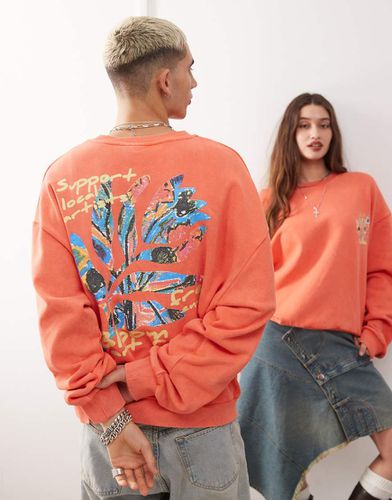 Felpa unisex oversize rossa con stampa di fiori - Reclaimed Vintage - Modalova