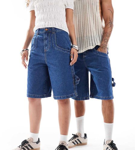 Jorts in denim unisex taglio lungo color indaco con dettagli carpenter - Reclaimed Vintage - Modalova