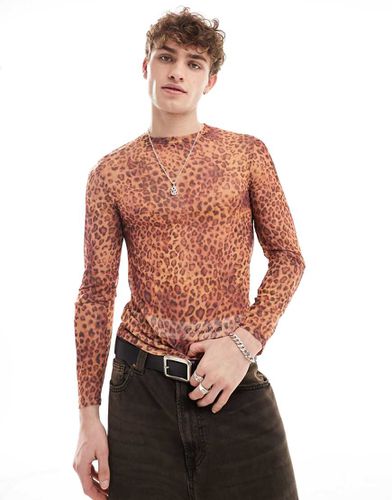 Top a maniche lunghe in rete con stampa leopardata - Reclaimed Vintage - Modalova