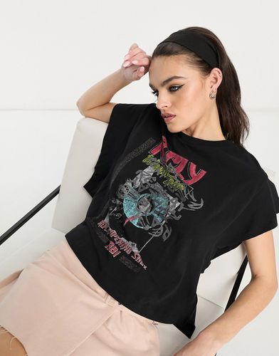 T-shirt nera con logo e grafica - Replay - Modalova