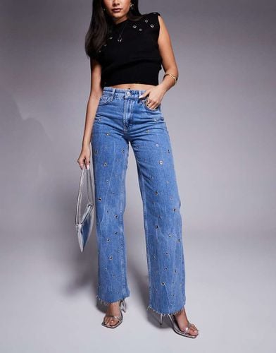 Jeans dritti vestibilità comoda lavaggio medio con occhielli - River Island - Modalova