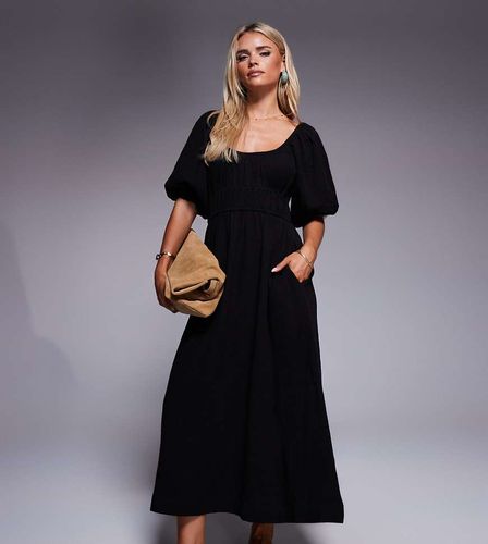 Robe mi-longue en aspect lin avec manches bouffantes - River Island Petite - Modalova