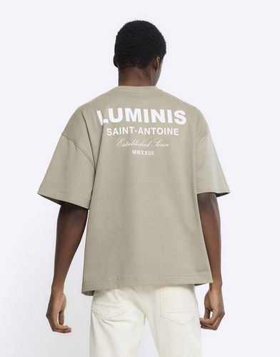 T-shirt a maniche corte kaki chiaro con scritta "Luminis" - River Island - Modalova