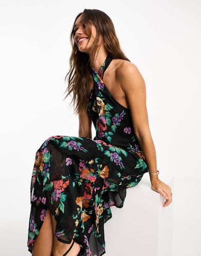 Vestito midi allacciato al collo a fiori - River Island - Modalova