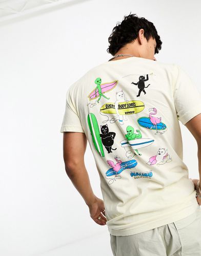 RIPNDIP - T-shirt a maniche corte beige con stampa "Everybody surfs" sul davanti e sul retro - Rip N Dip - Modalova