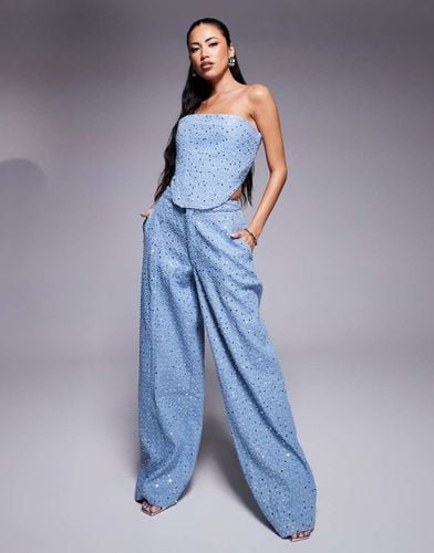 Pantaloni cargo in denim blu con paillettes - Wanderdoll - Modalova