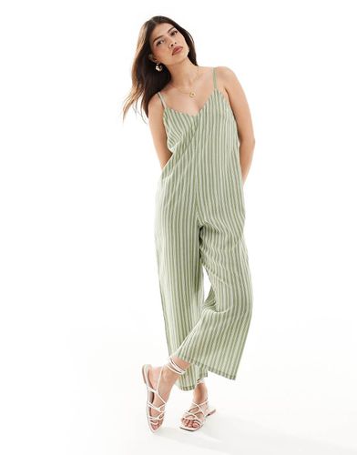 Tuta jumpsuit color salvia e bianca a righe - Wednesday's Girl - Modalova