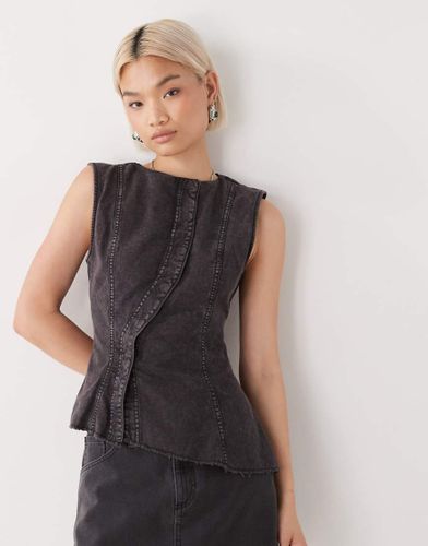 Ibis - Top avec boutons dissimulés et ourlet à basque asymétrique - foncé délavé - Weekday - Modalova