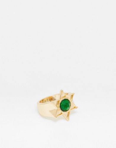 Anello con sigillo color con pietra verde e design a forma di stella da sceriffo - WFTW - Modalova