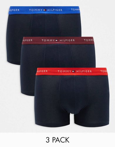 Signature Essential - Confezione da 3 boxer aderenti neri con fascia in vita bordeaux/rossa/blu - Tommy Hilfiger - Modalova