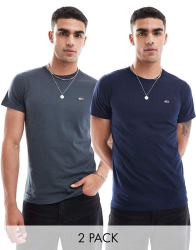 Confezione da 2 T-shirt slim grigia e blu navy con logo - Tommy Jeans - Modalova