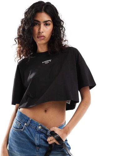 T-shirt corta oversize nera con logo - Tommy Jeans - Modalova