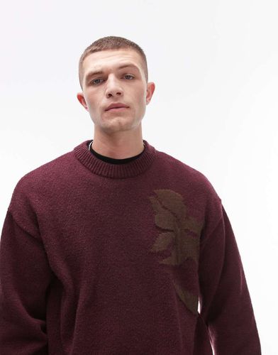 Maglione oversize bordeaux a fiori jacquard - Topman - Modalova