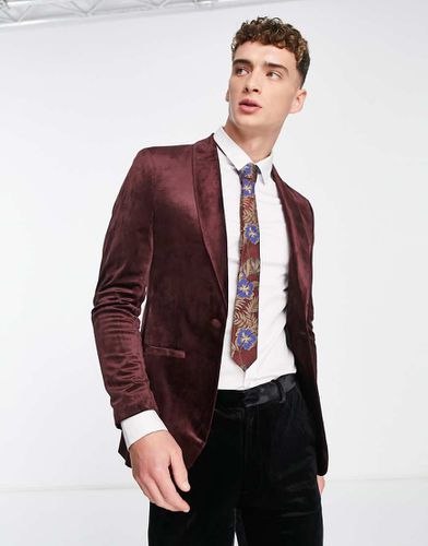 Blazer skinny in velluto bordeaux - Topman - Modalova