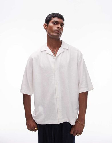 Camicia a maniche corte squadrata in misto lino écru - Topman - Modalova