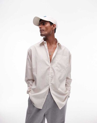 Camicia a maniche lunghe oversize color cammello a righe - Topman - Modalova