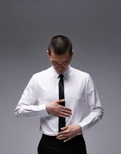 Camicia elegante slim a maniche lunghe bianca a quadri grandi - Topman - Modalova