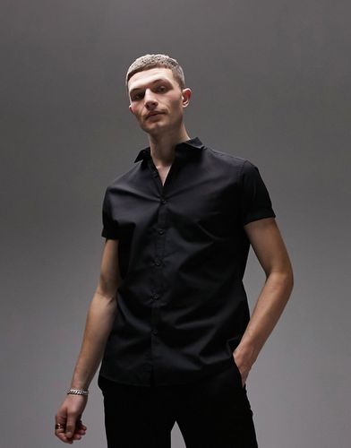 Camicia elegante slim fit a maniche corte nera - Topman - Modalova