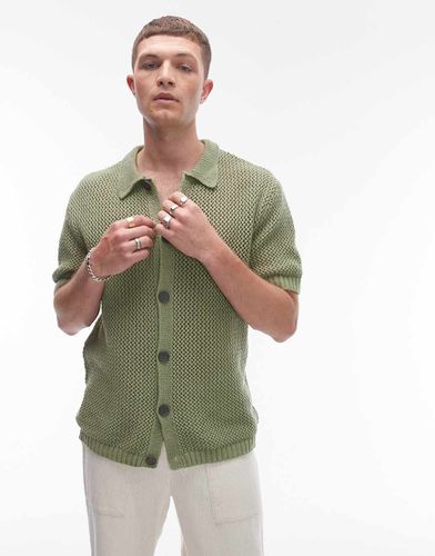 Camicia in maglia all'uncinetto verde - Topman - Modalova