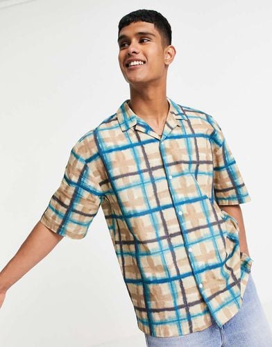 Camicia oversize con motivo acquerello a quadri, colore pietra e - Topman - Modalova