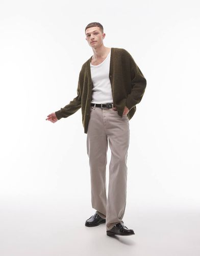 Cardigan comodo spazzolato kaki - Topman - Modalova