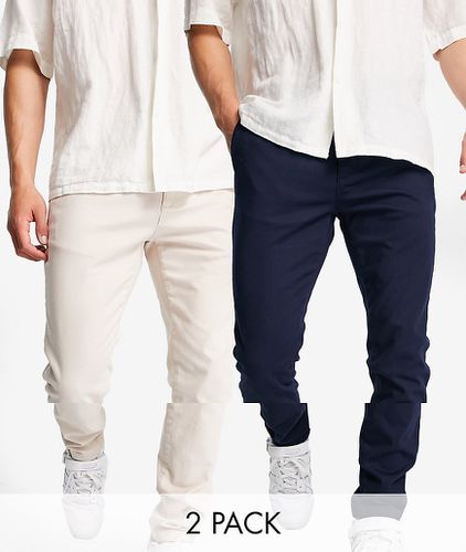 Confezione da 2 paia di chino skinny color pietra e blu navy - Topman - Modalova