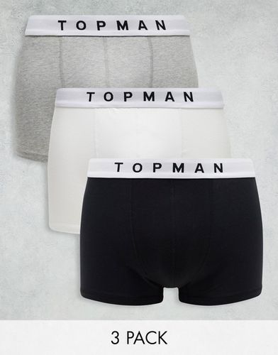 Confezione da 3 boxer aderenti color nero, bianco e grigio mélange con fascia in vita bianca - Topman - Modalova