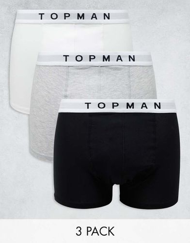 Confezione da 3 boxer aderenti color nero, bianco e grigio mélange con fascia in vita bianca - Topman - Modalova