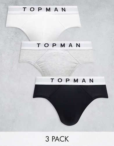 Confezione da 3 slip neri, bianchi e grigio mélange con fascia in vita bianca - Topman - Modalova