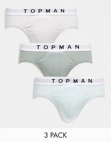 Confezione da 3 slip grigi, blu e verde salvia con fascia in vita bianca - Topman - Modalova