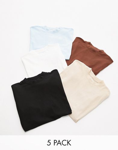 Confezione da 5 T-shirt oversize nera, bianca, color pietra, marrone e blu - Topman - Modalova
